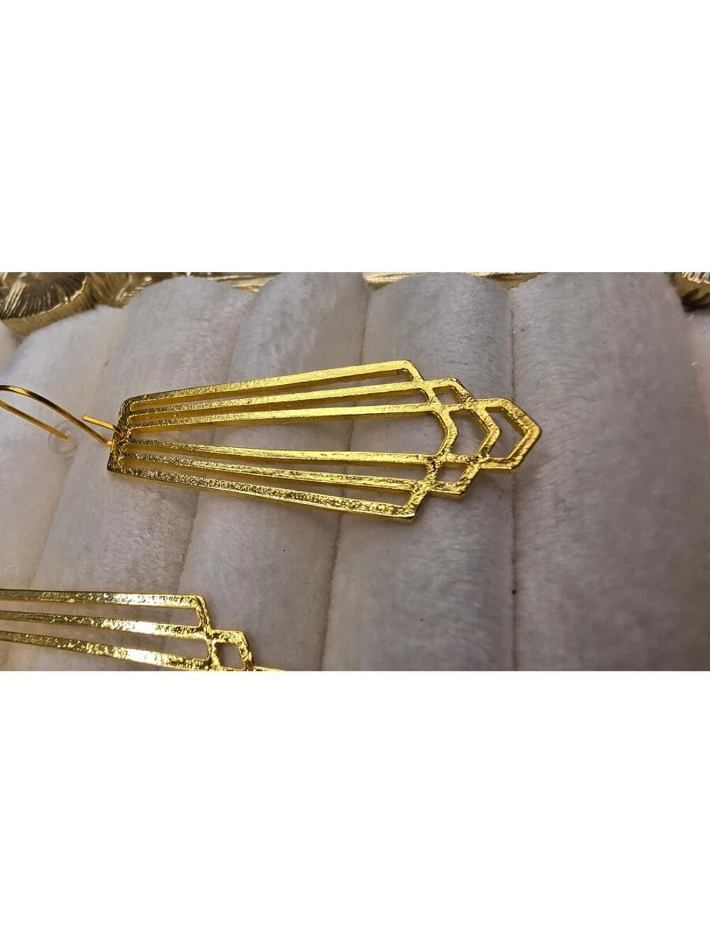 Elegant Gold Tone Art Deco Geometric Drop Earrings